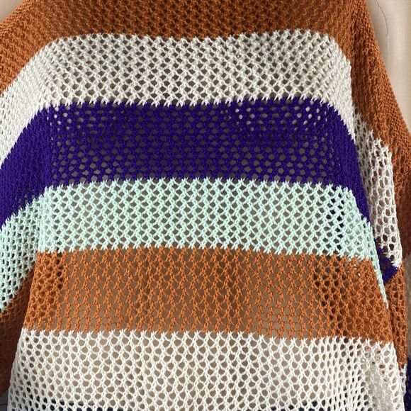 NWT L. Love Cropped Sweater Colorful Striped Cold Shoulder Oversized Top - Picture 7 of 12